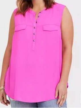 Torrid Harper Hot Pink Sleeveless Blouse Size 1 Hi Low Top